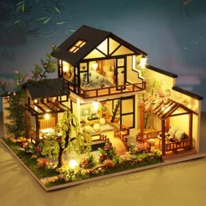 Big House Diy Miniature Dollhouse Kit Building Model Japanese Villa Wood Doll House With Furniture Assemble Toys Christmas Gifts